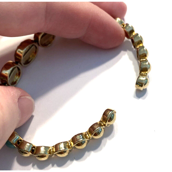 Cuff Bracelet Blue Brown Stones Gold Graduated OS Mod Boho Festival Fashion - Picture 3 of 9